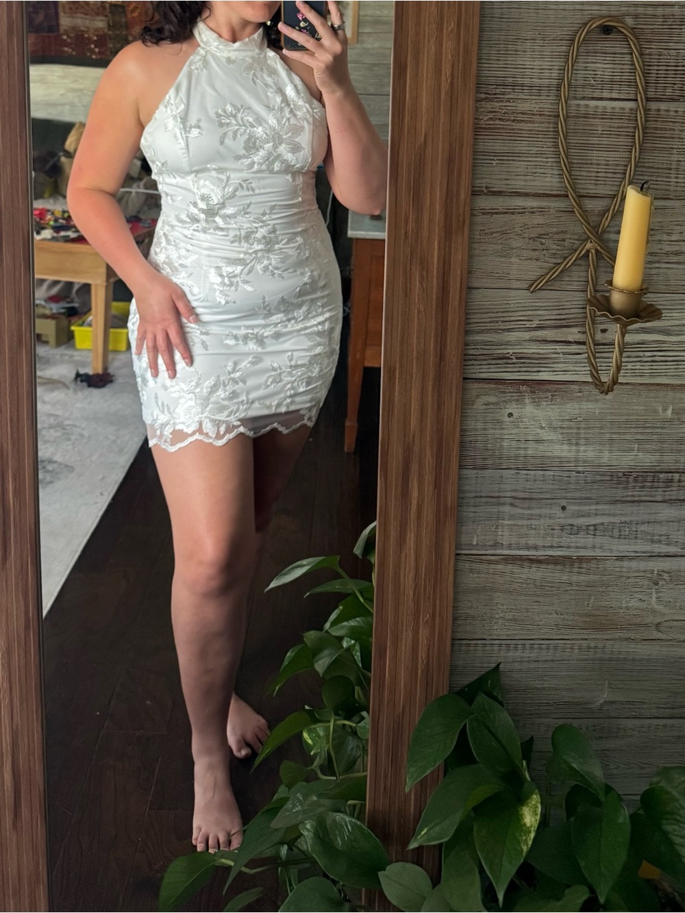 D.Ark White Lace Halter Dress